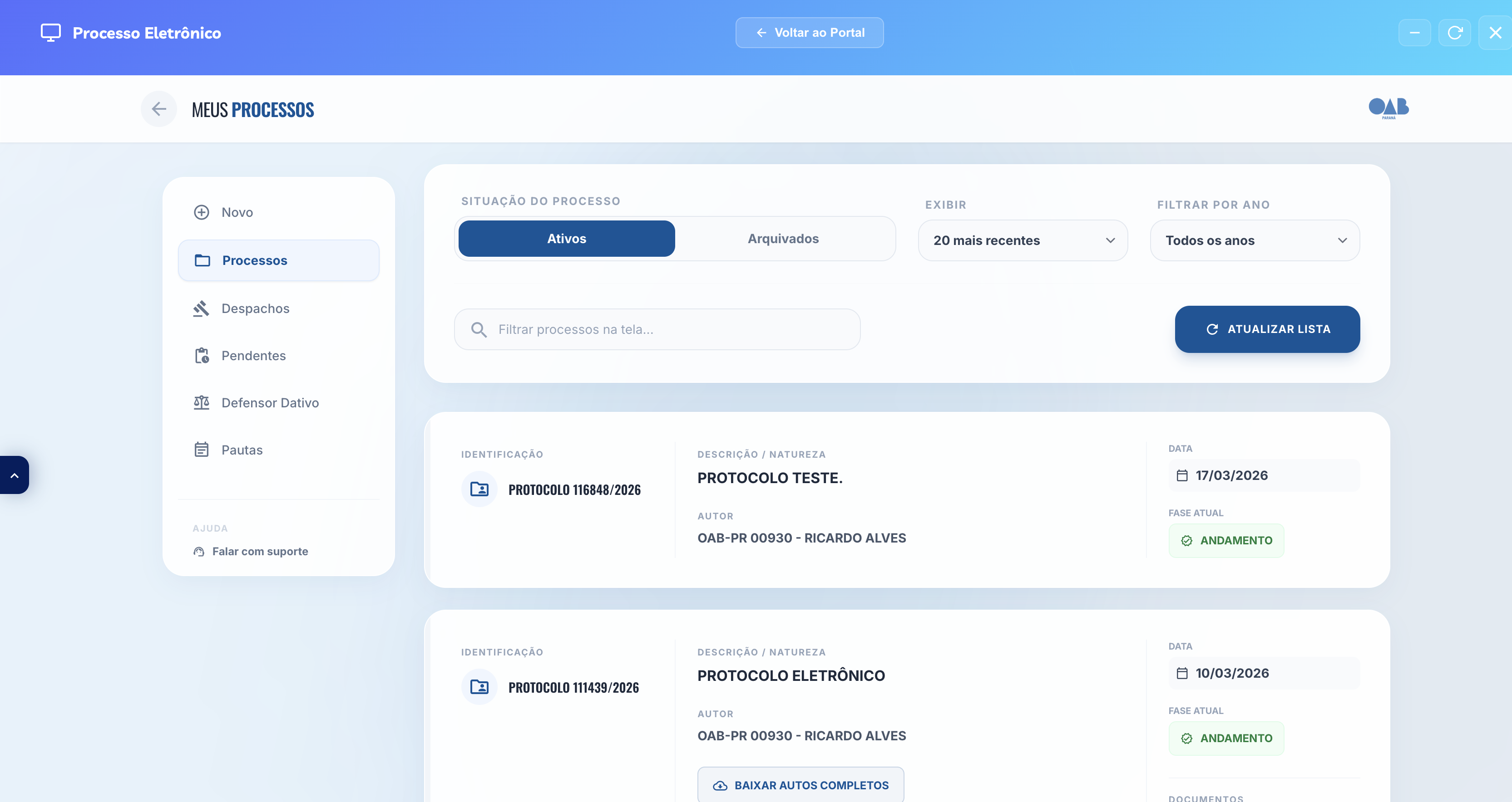 Processo Eletr&ocirc;nico detalhado