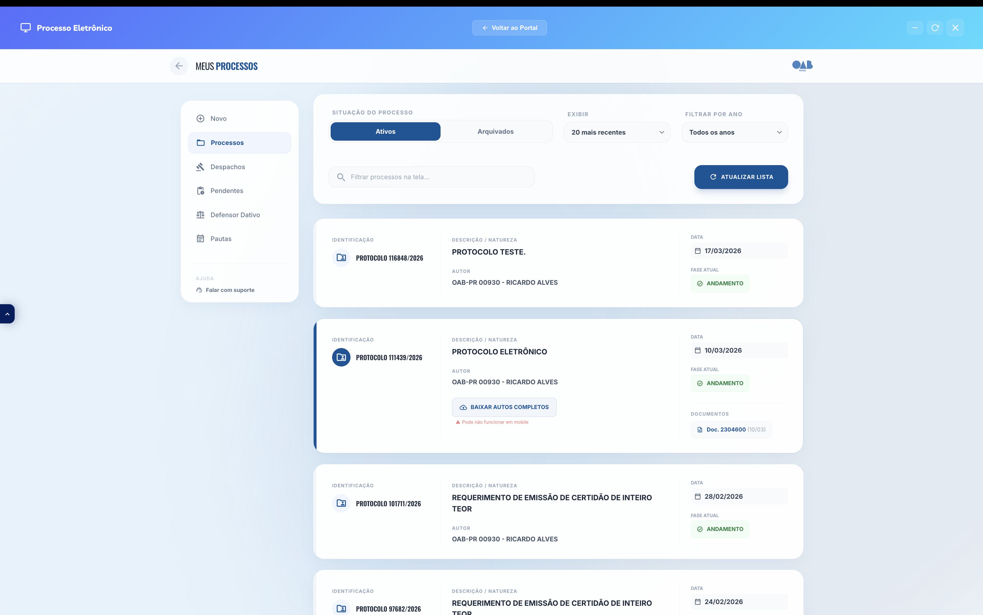 Processo Eletr&ocirc;nico