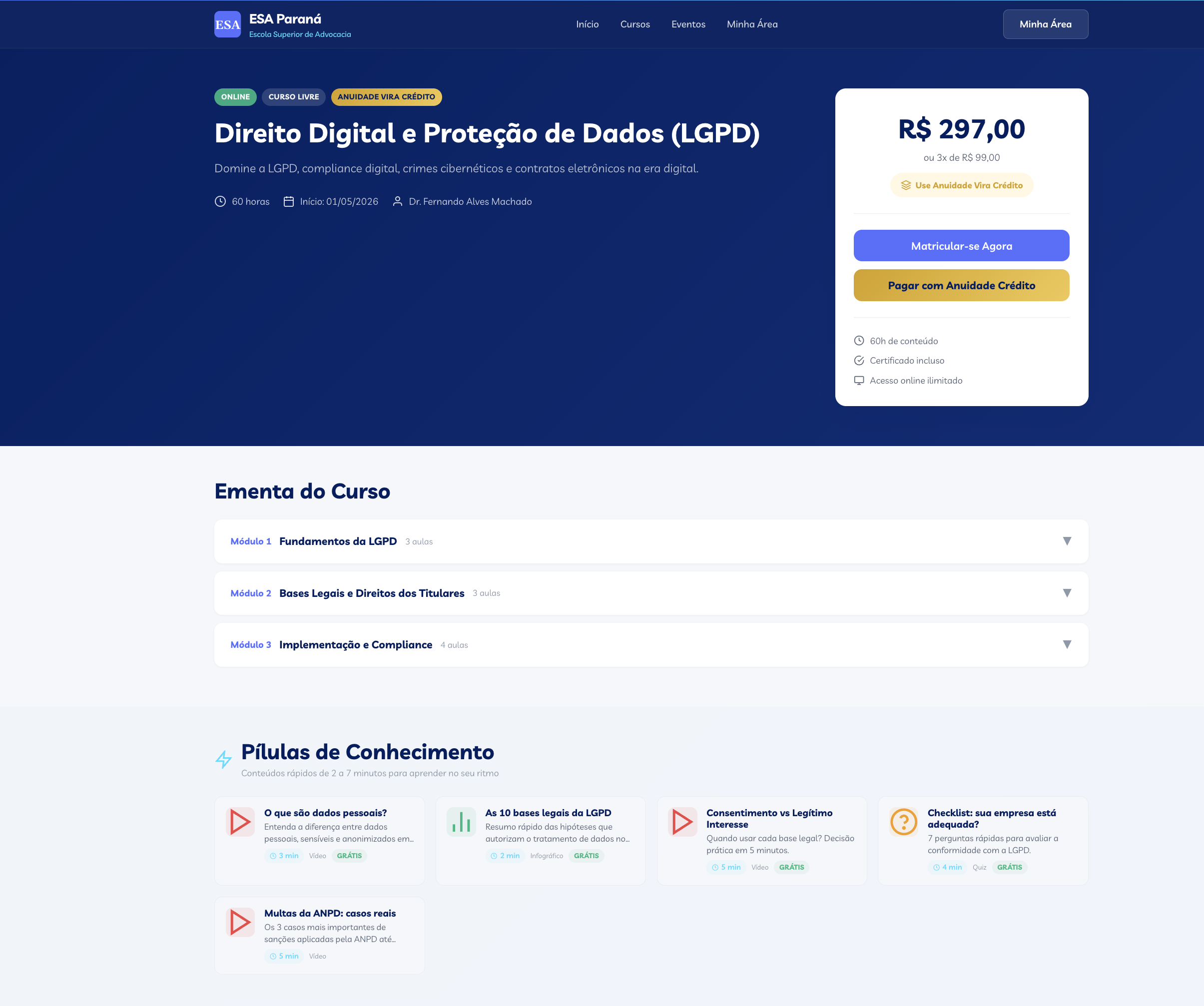 Detalhe do curso ESA