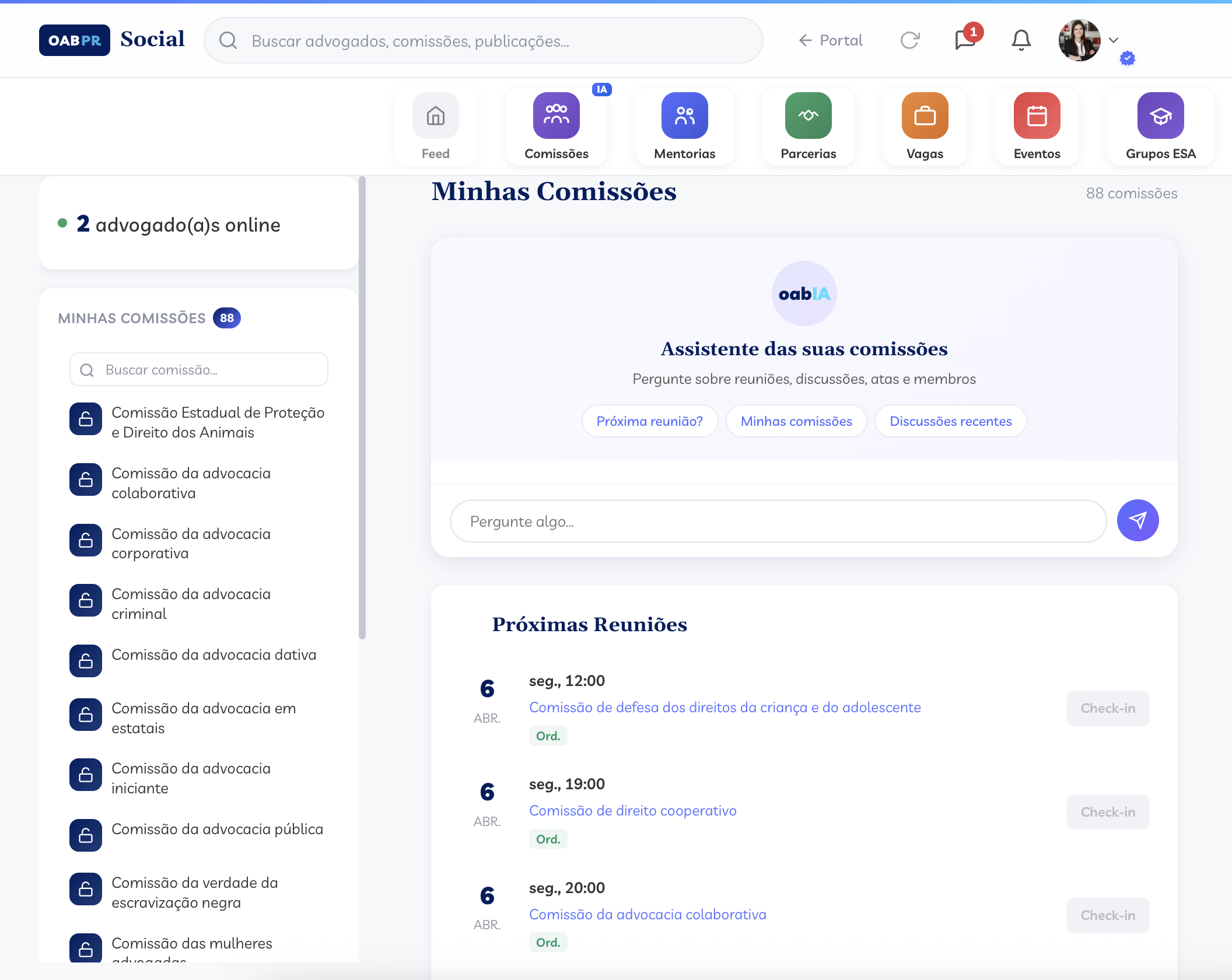 Comiss&otilde;es com oabIA