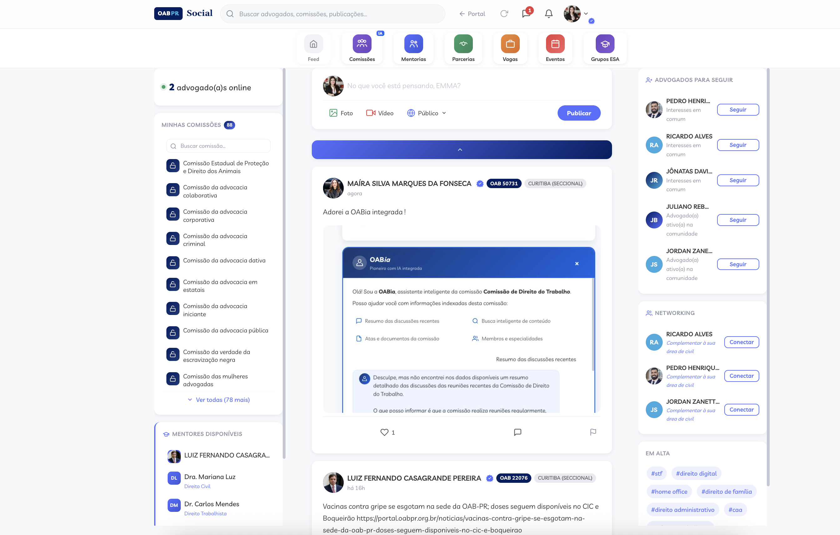 Feed inteligente com oabIA